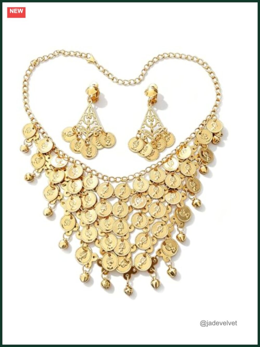 Pirate Necklace Earrings Set Women Layered Coin Fringe Bib Jewelry Costume